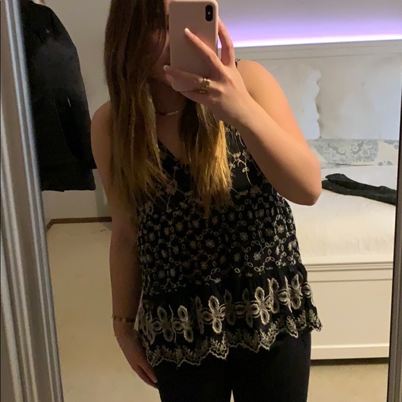 Embroidered Peplum Layered Vneck Tank Top - Picture 5 of 7